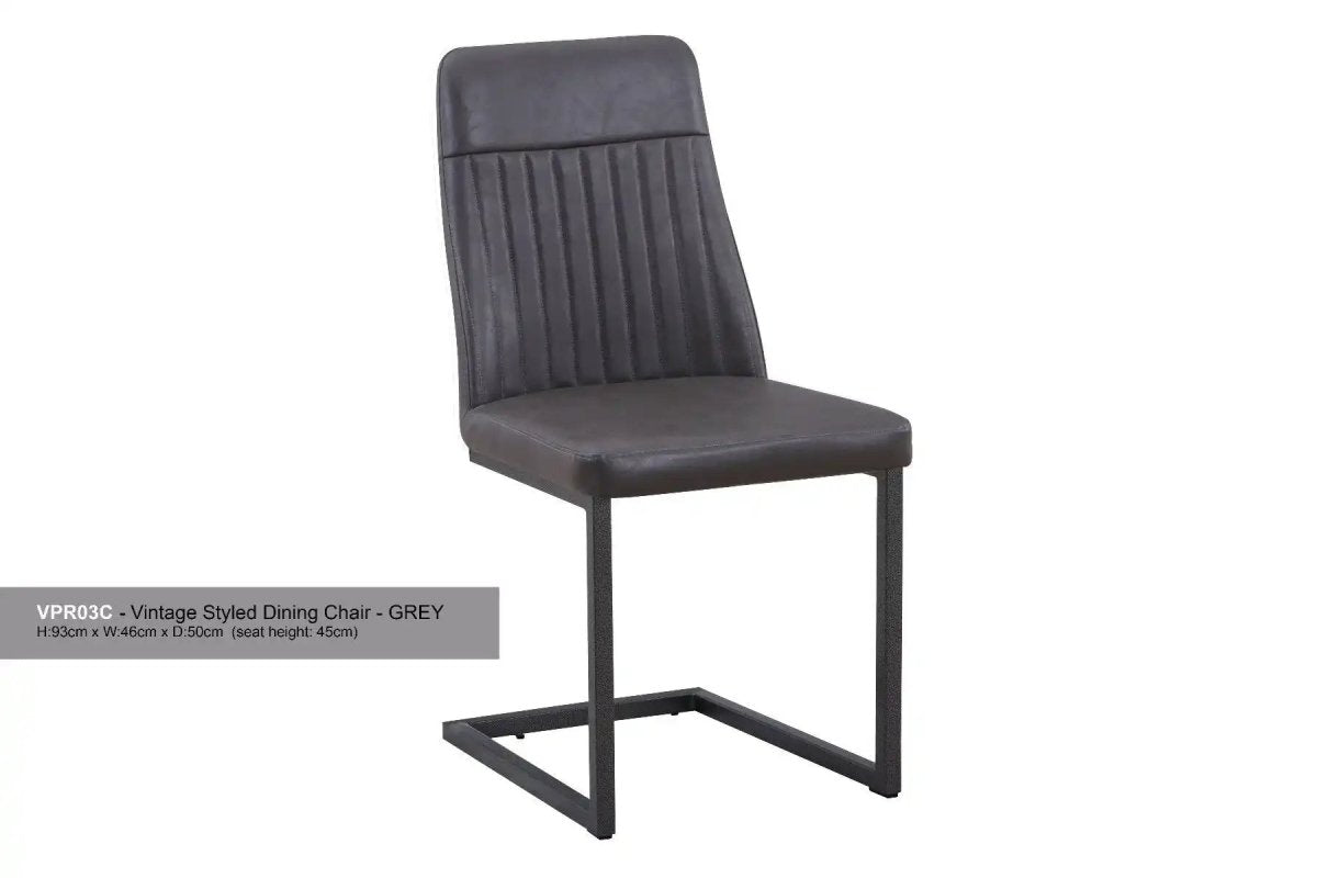Vintage Styled Grey PU Leather Dining Chair (Pack of Two) - Price Crash Furniture