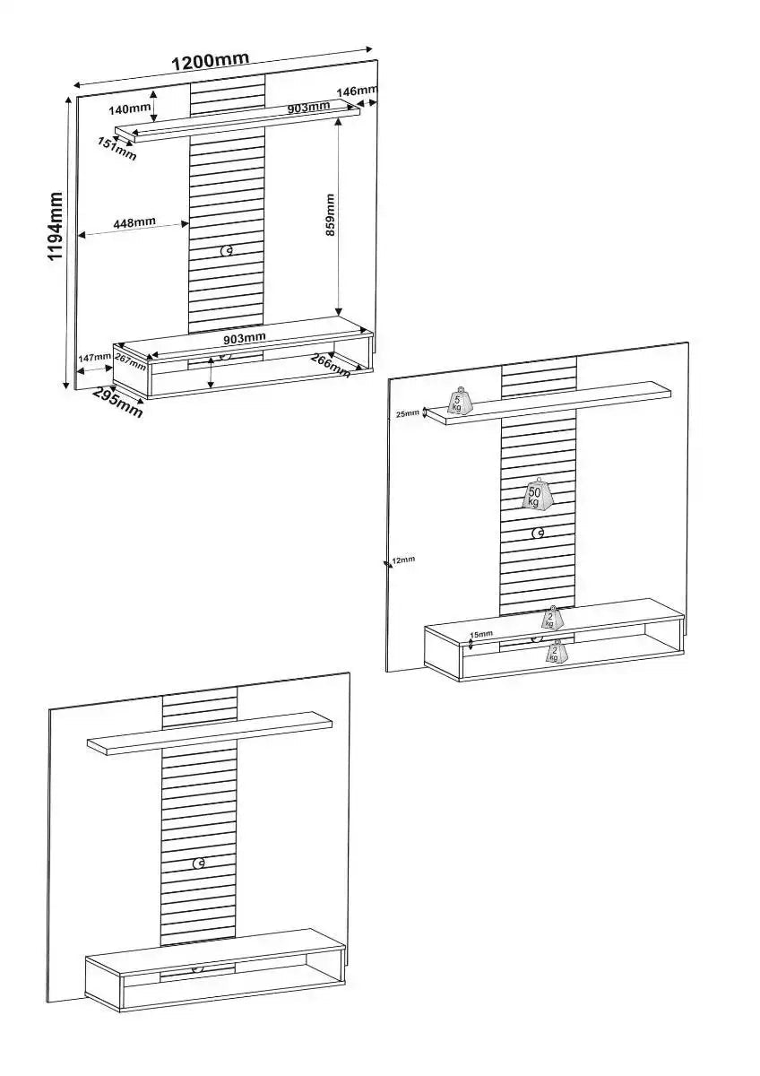 Vision - fixed TV wall panel with shelf and storage, oak effect & soft gloss white - Price Crash Furniture