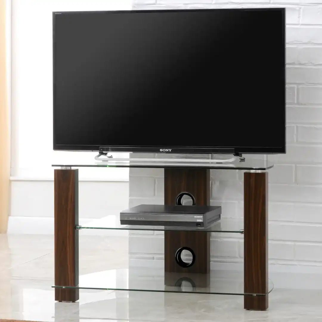 Vision TV Stand in Walnut, 800 mm, Clear - Price Crash Furniture