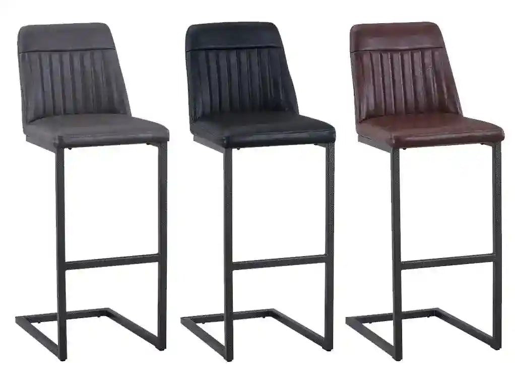 (VPR03H) Vintage Black Leather Bar Stool (Pack of Two) - Price Crash Furniture