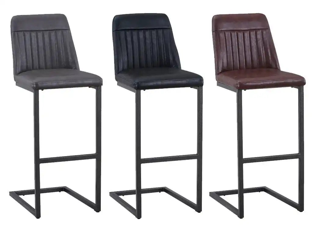 (VPR03I) Vintage Grey Leather Bar Stool (Pack of Two) - Price Crash Furniture