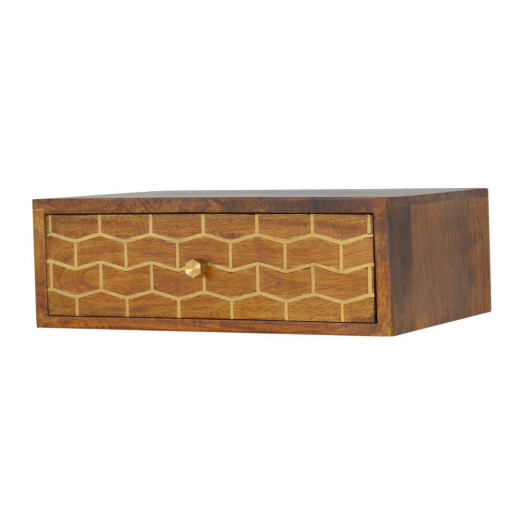 Wall Mounted Gold Art Pattern Chestnut Bedside - Price Crash Furniture