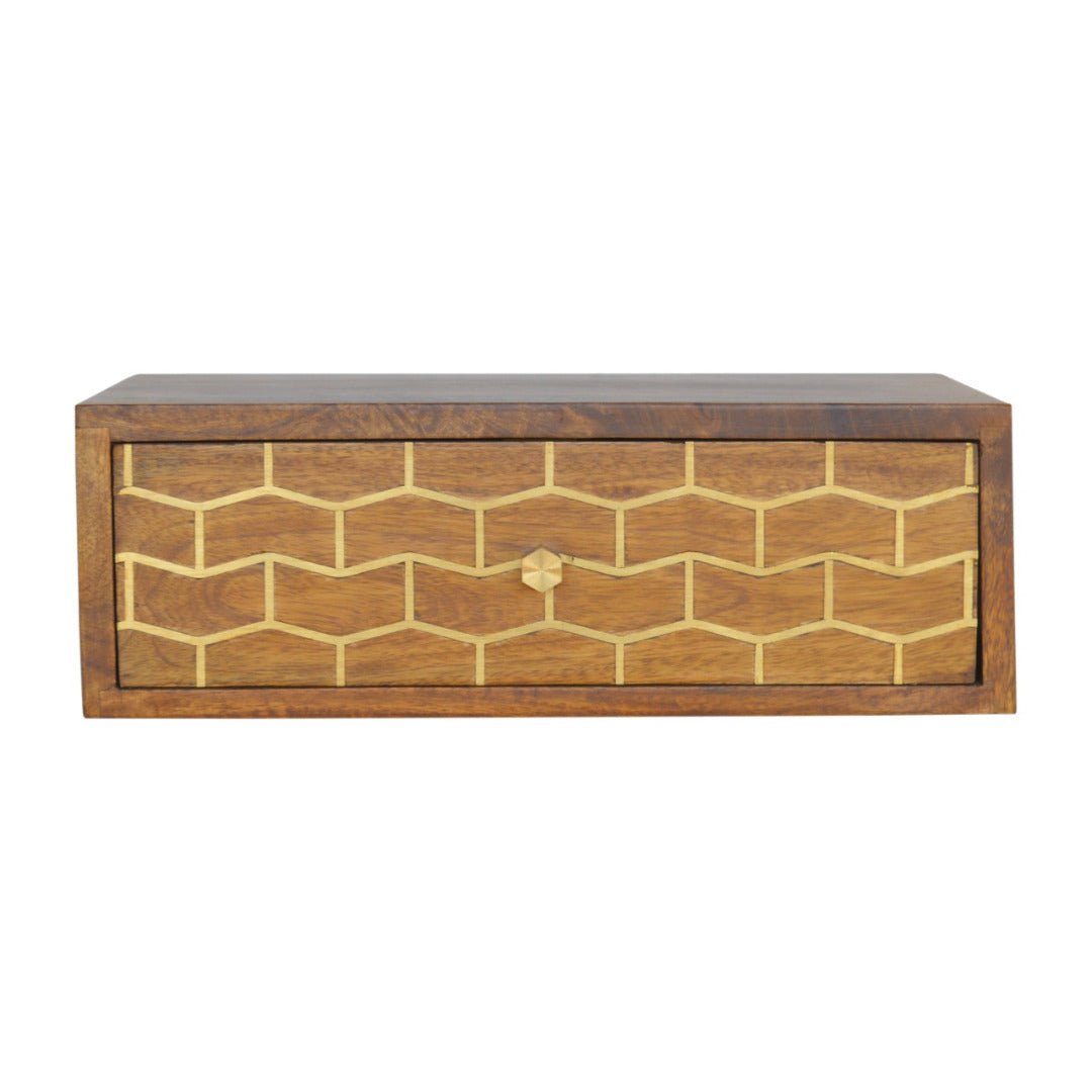 Wall Mounted Gold Art Pattern Chestnut Bedside - Price Crash Furniture