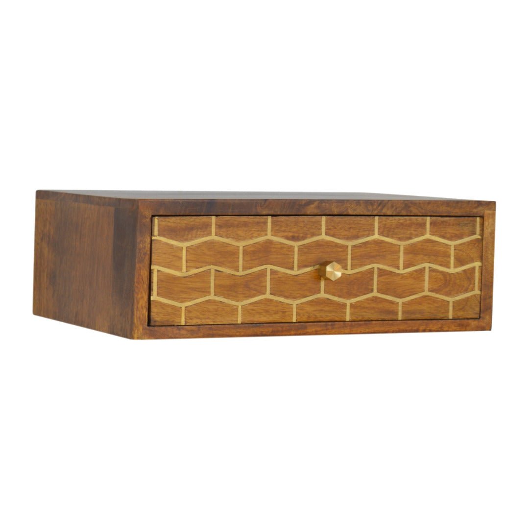 Wall Mounted Gold Art Pattern Chestnut Bedside - Price Crash Furniture