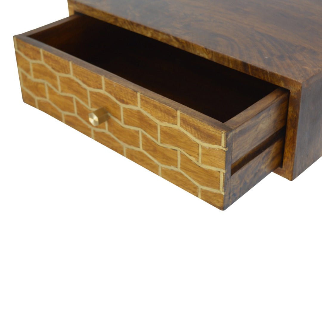 Wall Mounted Gold Art Pattern Chestnut Bedside - Price Crash Furniture