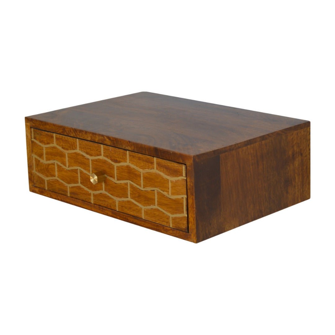 Wall Mounted Gold Art Pattern Chestnut Bedside - Price Crash Furniture