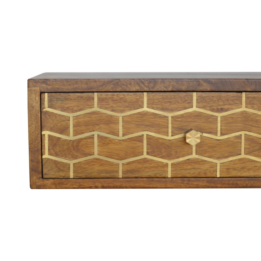 Wall Mounted Gold Art Pattern Chestnut Bedside - Price Crash Furniture