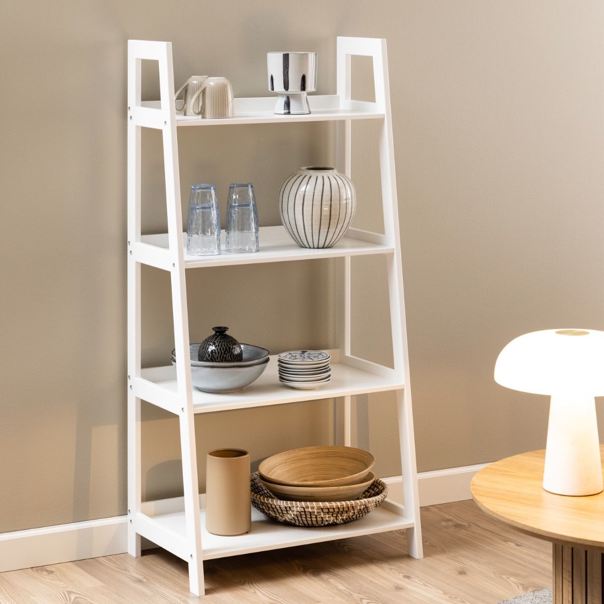 Wally Ladder Bookcase With 4 Shelves In White - Price Crash Furniture
