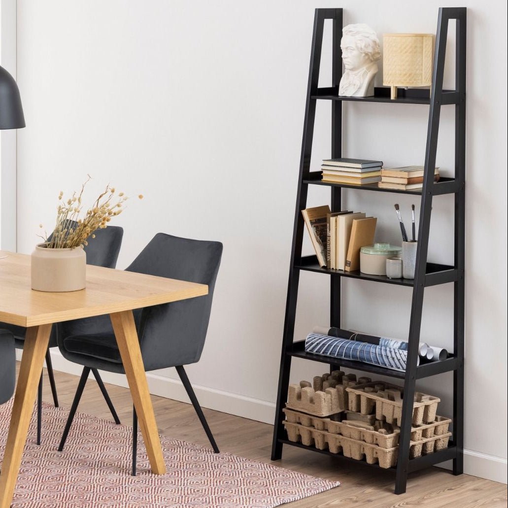 Wally Ladder Bookcase With 5 Shelves In Black - Price Crash Furniture