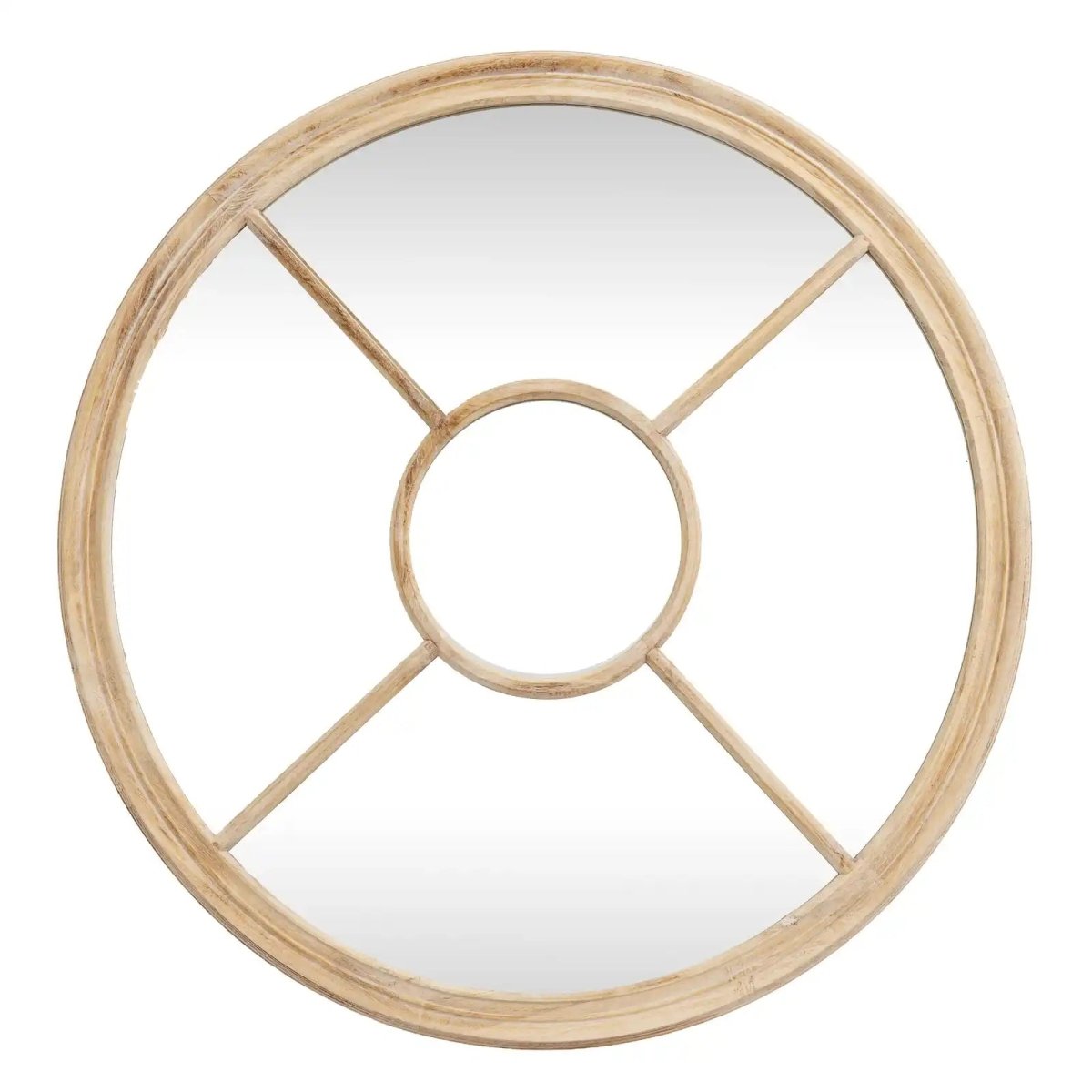 Washed Wood Round Window Mirror - Price Crash Furniture
