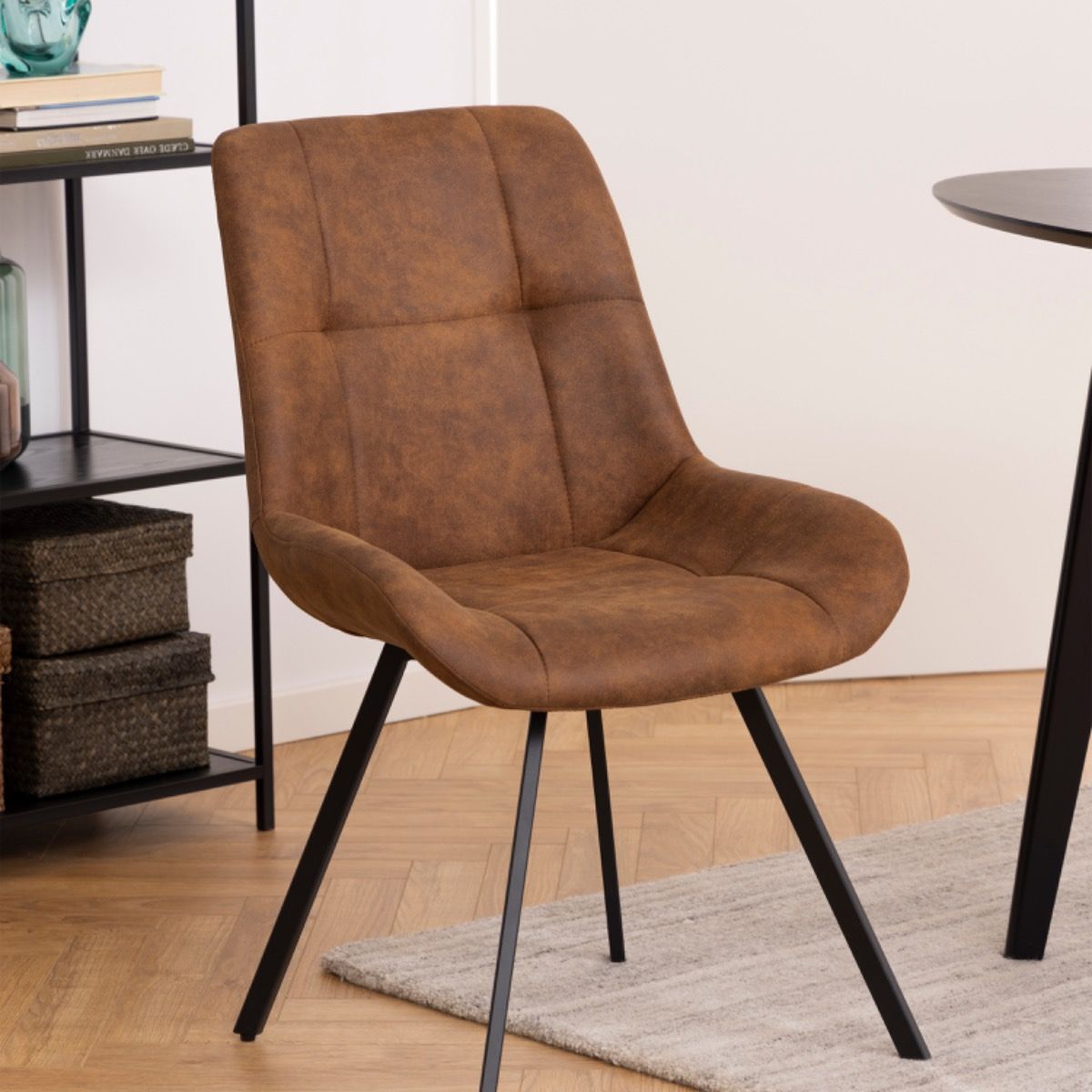 Waylor Upholstered Padded Dining Chair In Brown Fabric Set Of 2 - Price Crash Furniture