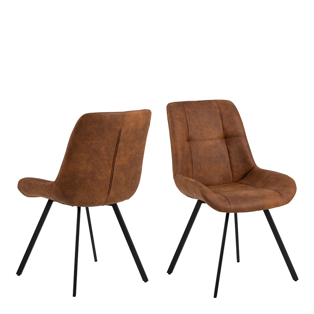 Waylor Upholstered Padded Dining Chair In Brown Fabric Set Of 2 - Price Crash Furniture