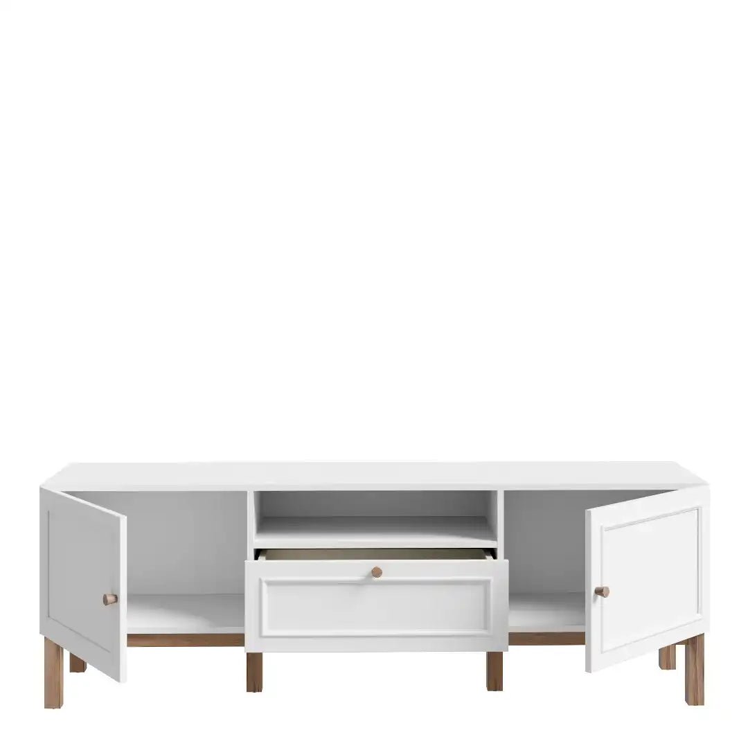 Wensley 2 Door 1 Drawer TV Unit in Light Grey and Oak - Price Crash Furniture