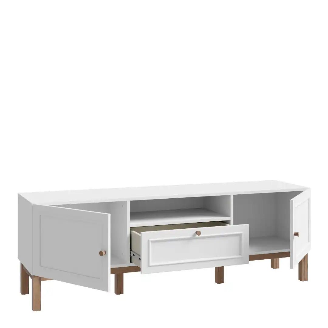 Wensley 2 Door 1 Drawer TV Unit in Light Grey and Oak - Price Crash Furniture