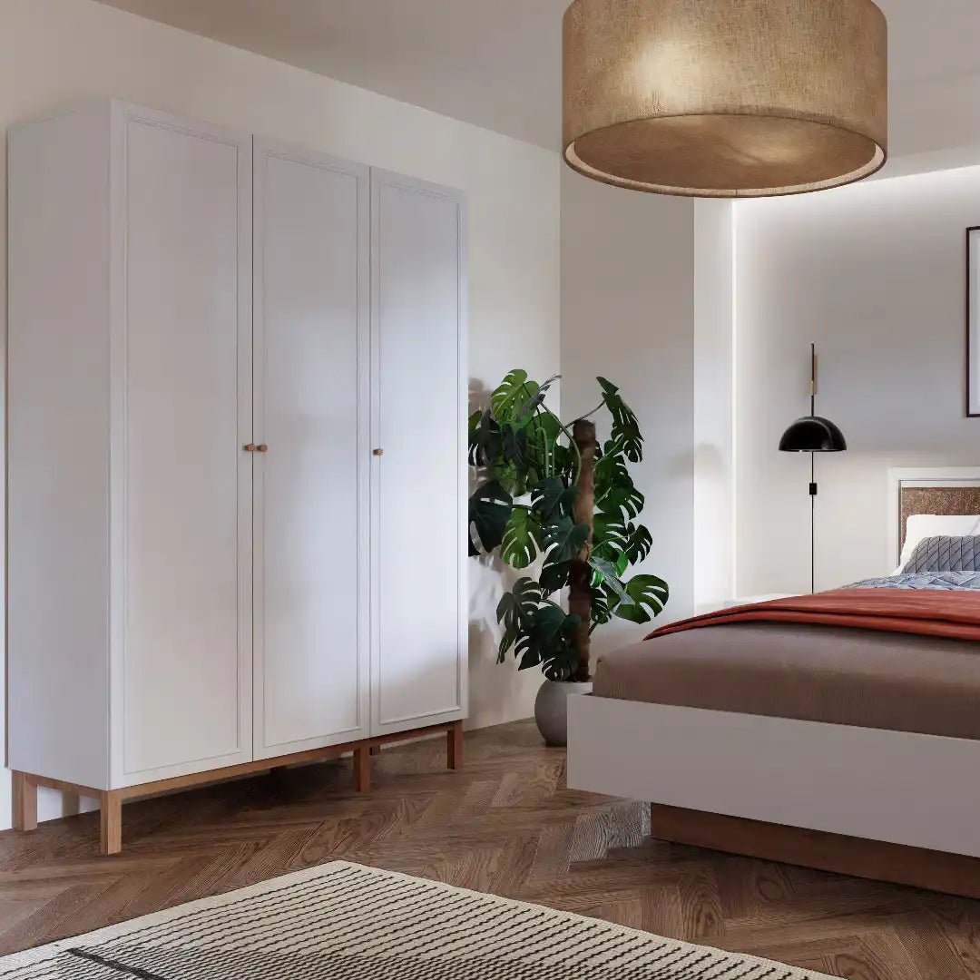 Wensley 3 Door Wardrobe in Light Grey and Oak - Price Crash Furniture