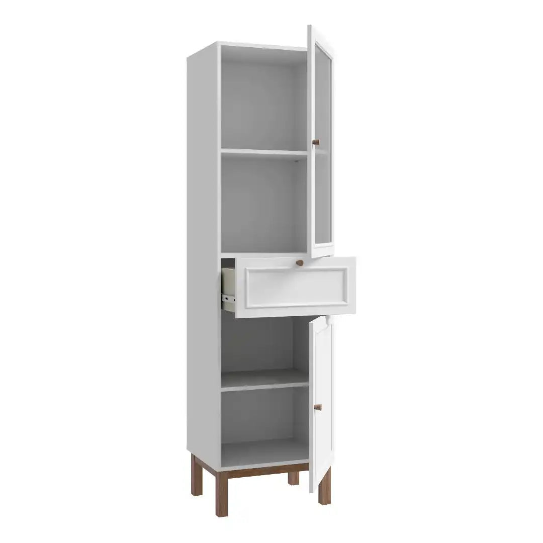 Wensley Display Cabinet with 1 Door 1 Drawer and 1 Glass Door in Light Grey and Oak - Price Crash Furniture