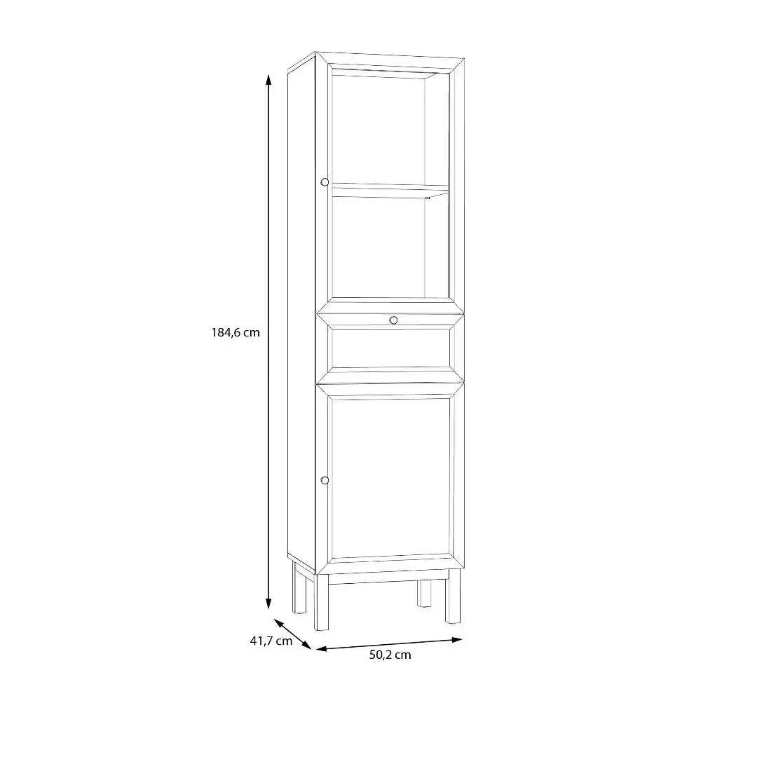 Wensley Display Cabinet with 1 Door 1 Drawer and 1 Glass Door in Light Grey and Oak inc LED Lighting - Price Crash Furniture
