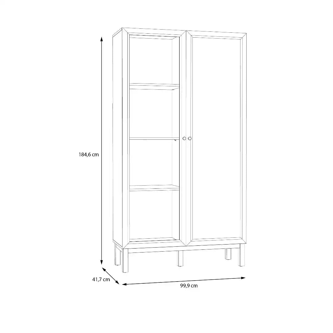 Wensley Display Cabinet with 1 Door and 1 Glass Door in Light Grey and Oak inc LED Lighting - Price Crash Furniture