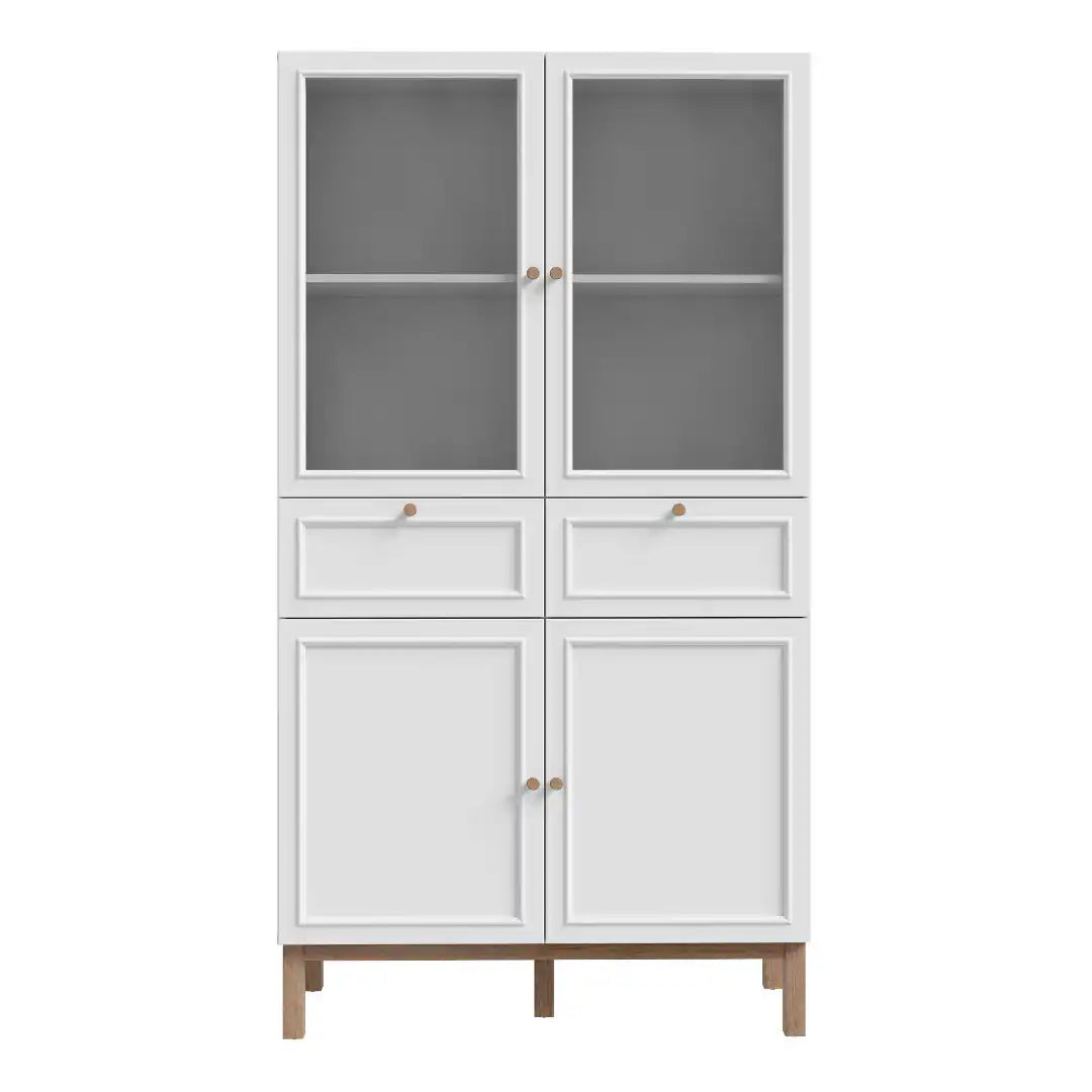 Wensley Display Cabinet with 2 Doors 2 Drawers and 2 Glass Doors in Light Grey and Oak - Price Crash Furniture