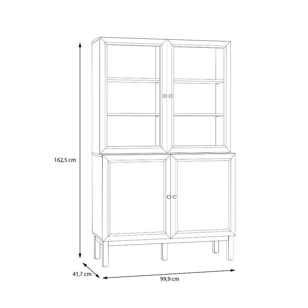 Wensley Display Cabinet with 2 Doors and 2 Glass Doors in Light Grey and Oak - Price Crash Furniture