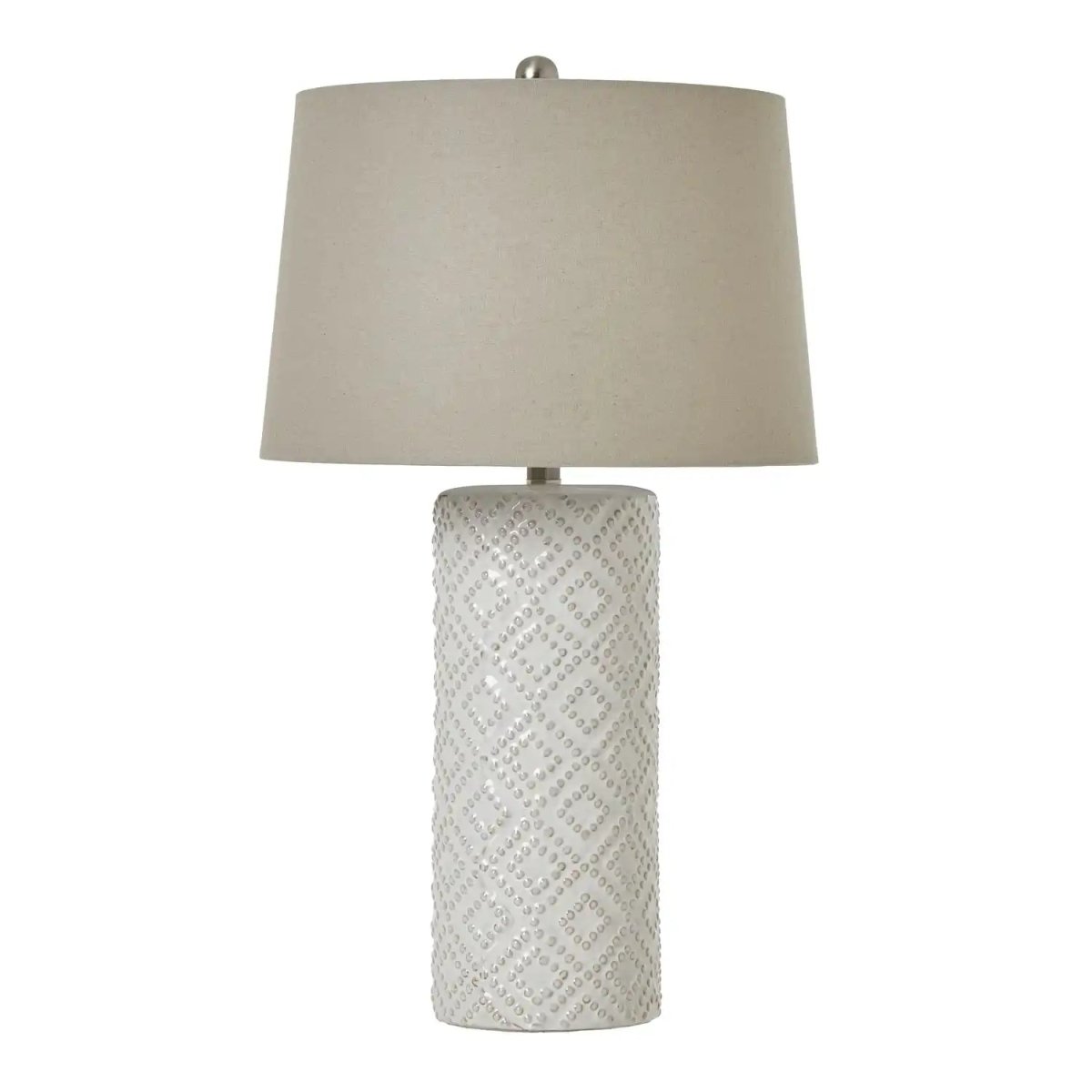 White Beaded Ceramic Lamp With Linen Shade - Price Crash Furniture