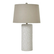 White Beaded Ceramic Lamp With Linen Shade - Price Crash Furniture