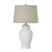 White Ceramic Ginger Jar Lamp With Linen Shade - Price Crash Furniture