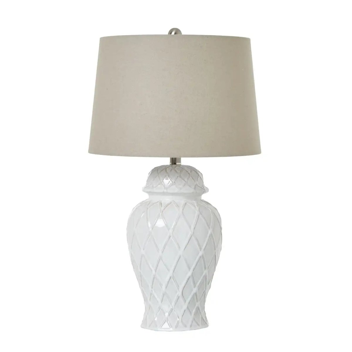 White Ceramic Ginger Jar Lamp With Linen Shade - Price Crash Furniture