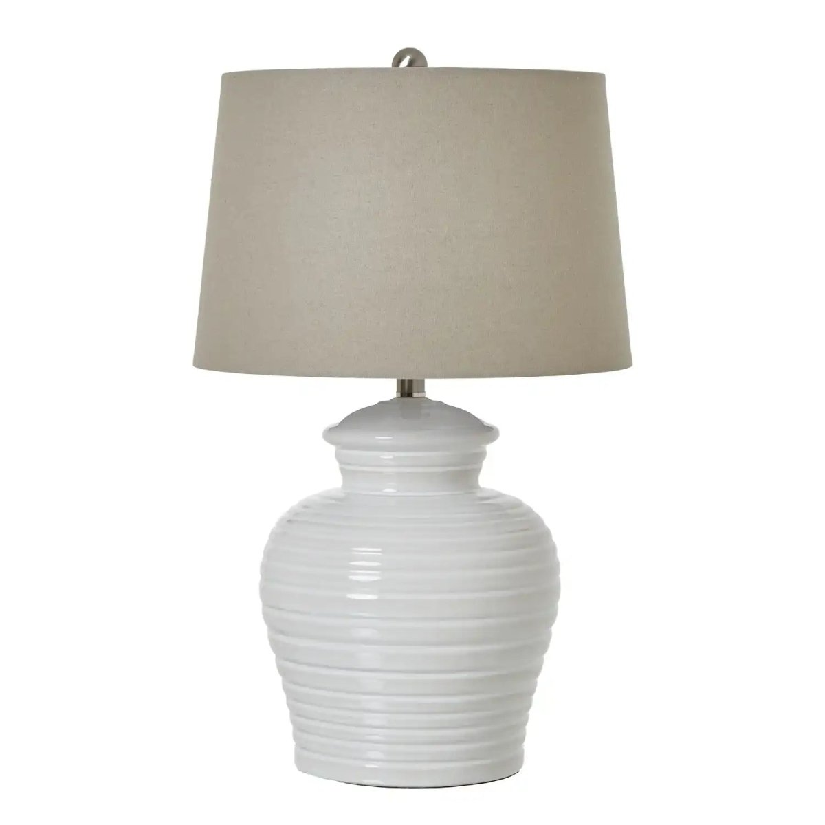 White Ceramic Pot Lamp With Linen Shade - Price Crash Furniture
