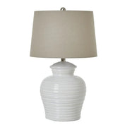 White Ceramic Pot Lamp With Linen Shade - Price Crash Furniture
