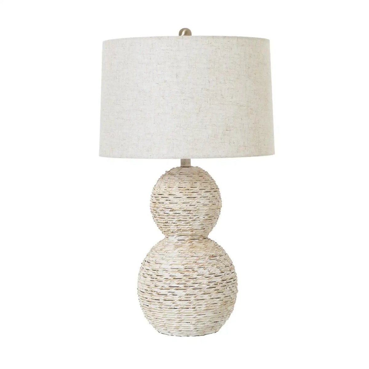 White Wash Wicker Globe Table Lamp With Linen Shade - Price Crash Furniture