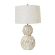 White Wash Wicker Globe Table Lamp With Linen Shade - Price Crash Furniture