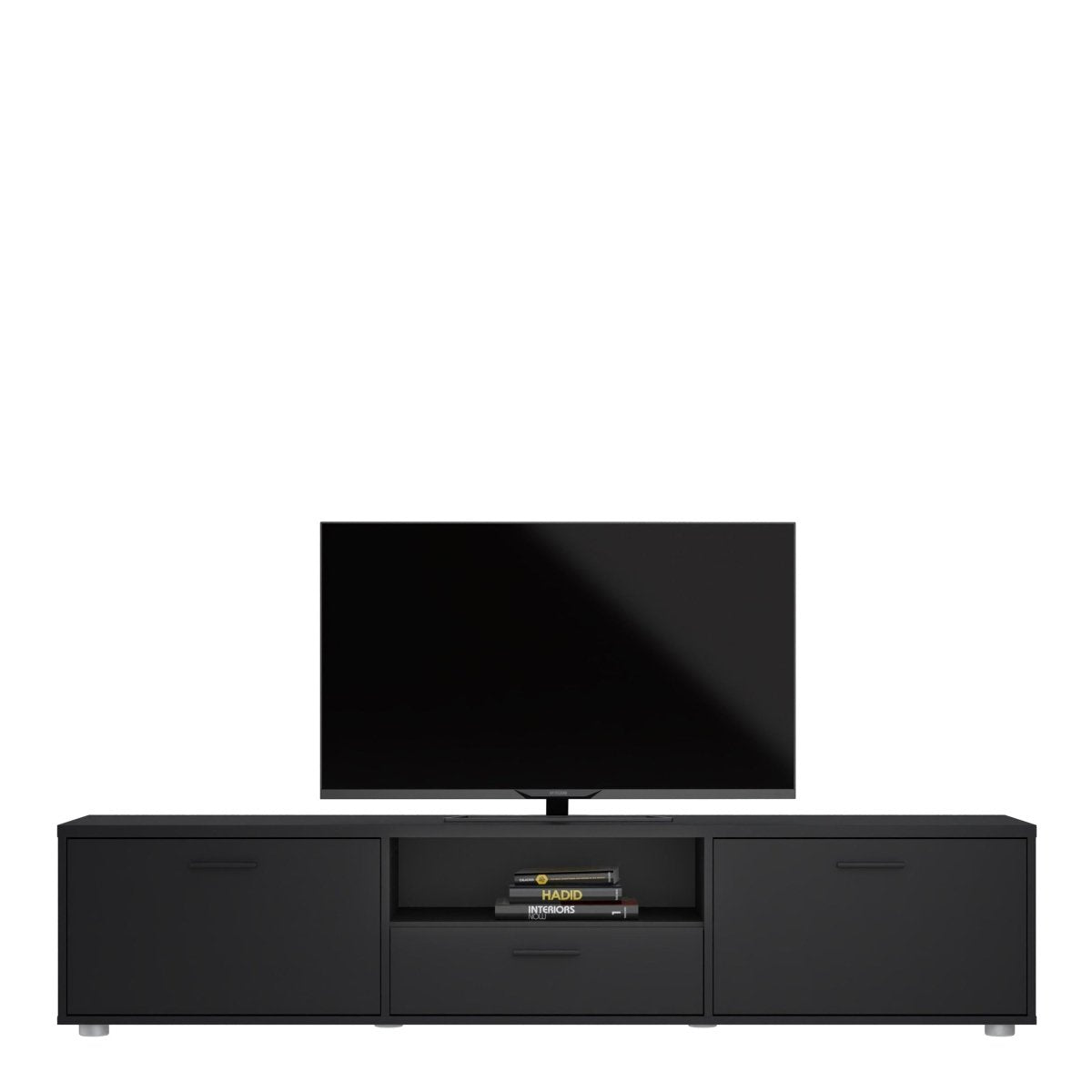Wide Media TV Cabinet With 2 Doors And 1 Drawer In Black - Price Crash Furniture
