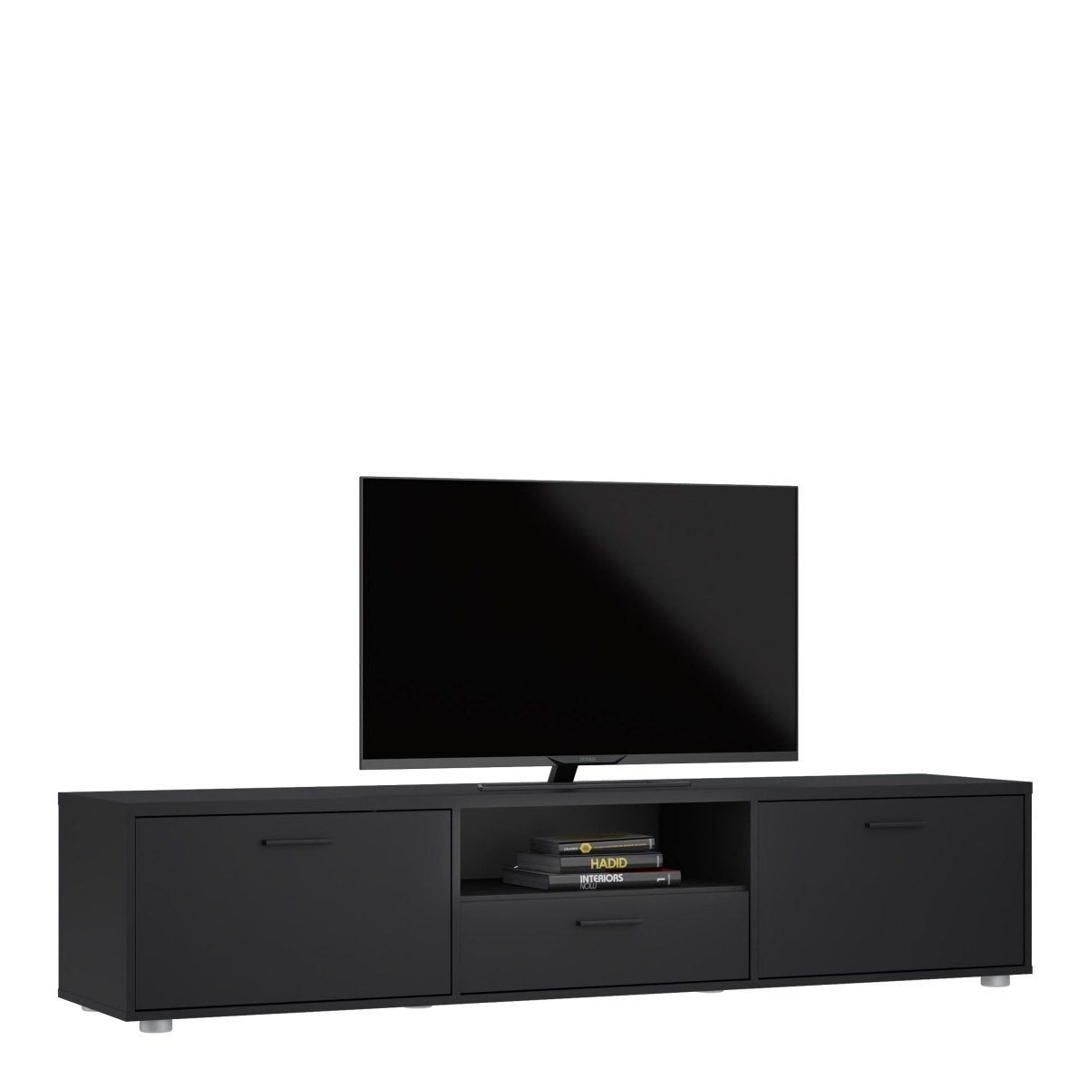 Wide Media TV Cabinet With 2 Doors And 1 Drawer In Black - Price Crash Furniture