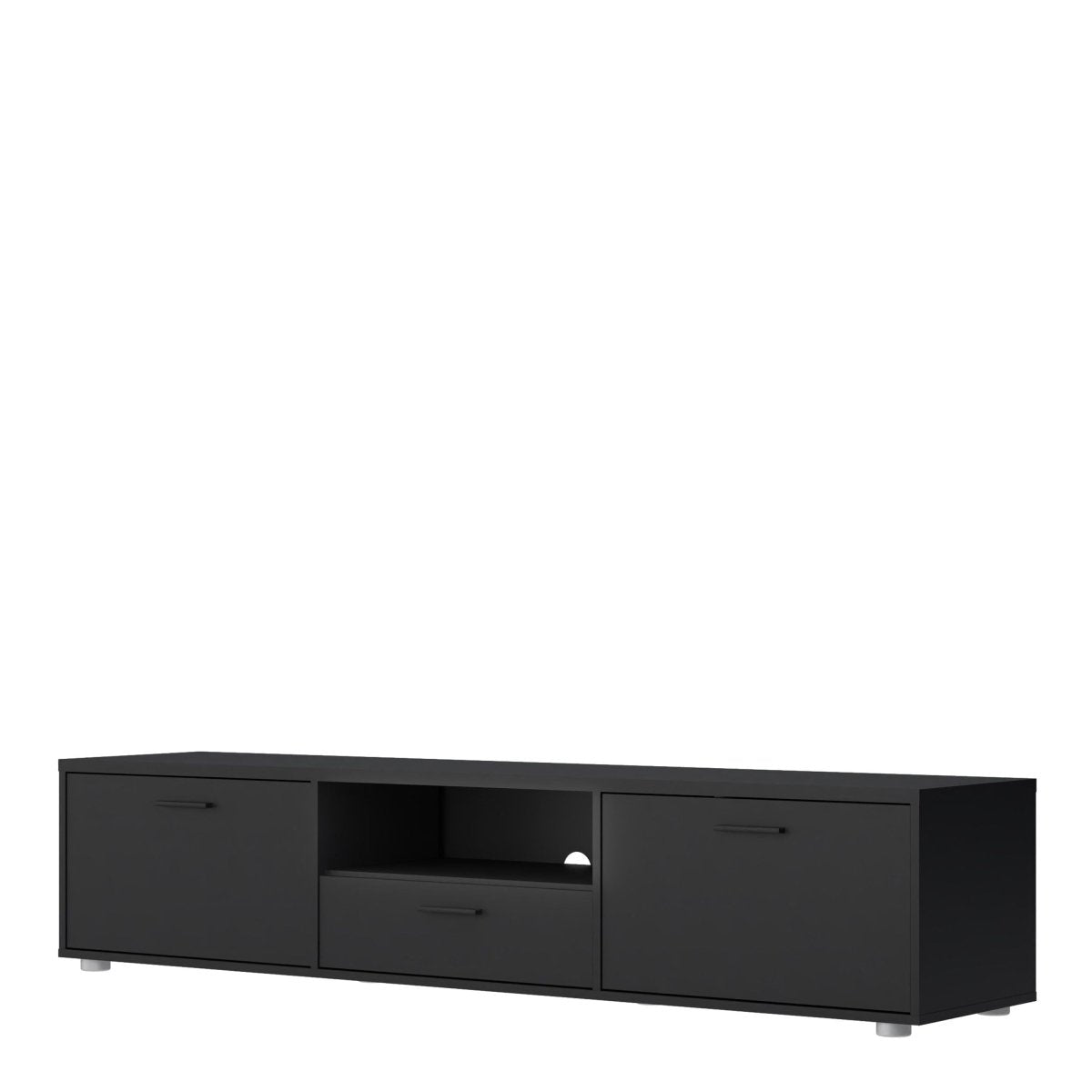 Wide Media TV Cabinet With 2 Doors And 1 Drawer In Black - Price Crash Furniture