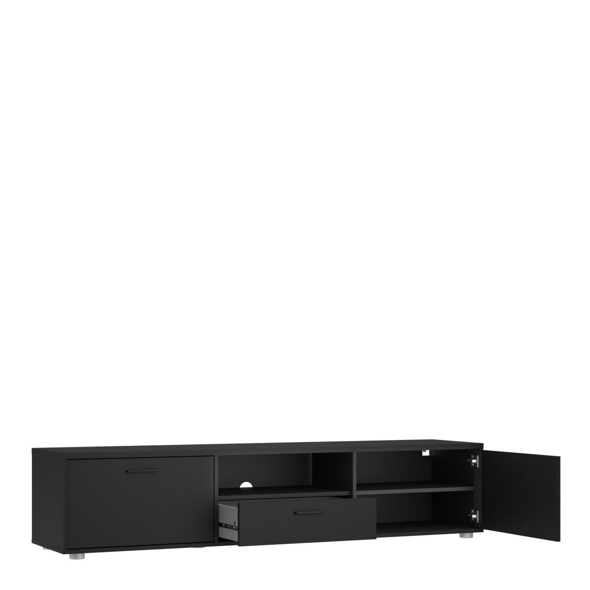 Wide Media TV Cabinet With 2 Doors And 1 Drawer In Black - Price Crash Furniture