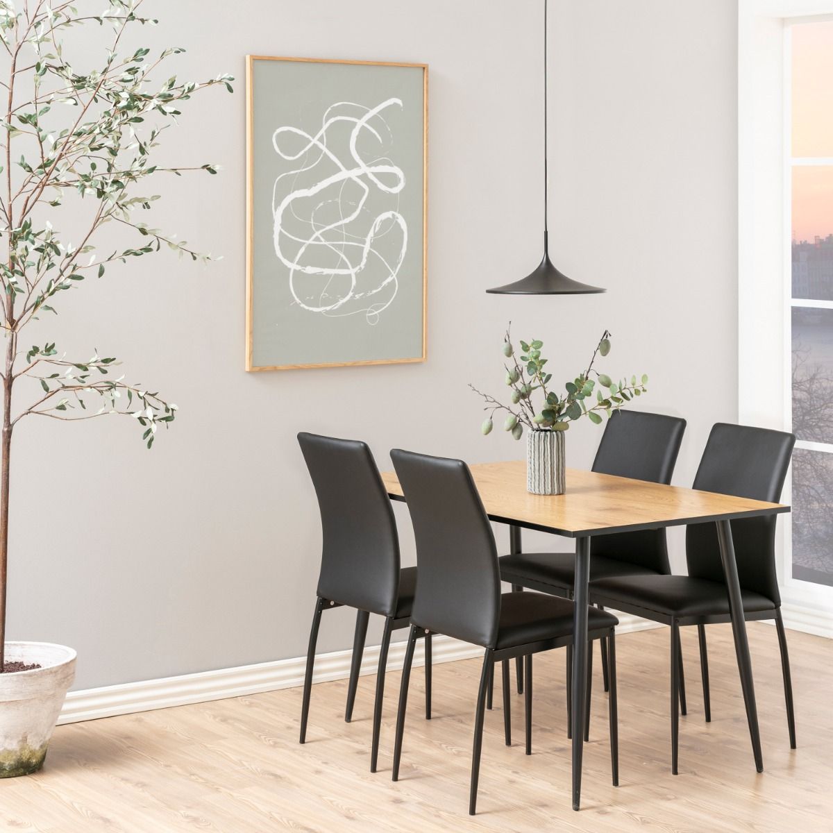 Wilma 120cm Dining Table With Oak Top & Black Legs - Price Crash Furniture