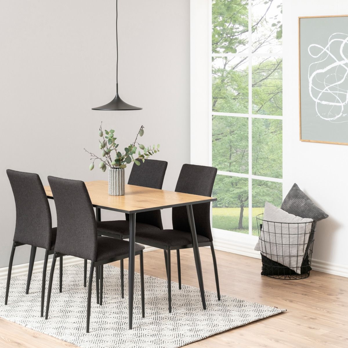 Wilma 120cm Dining Table With Oak Top & Black Legs - Price Crash Furniture