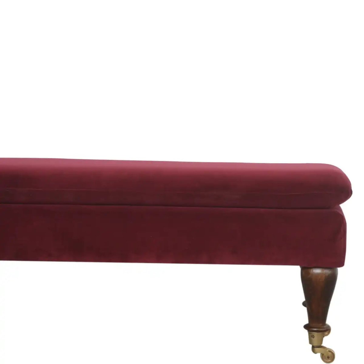Wine Red Velvet Bench with Castor Feet - Price Crash Furniture