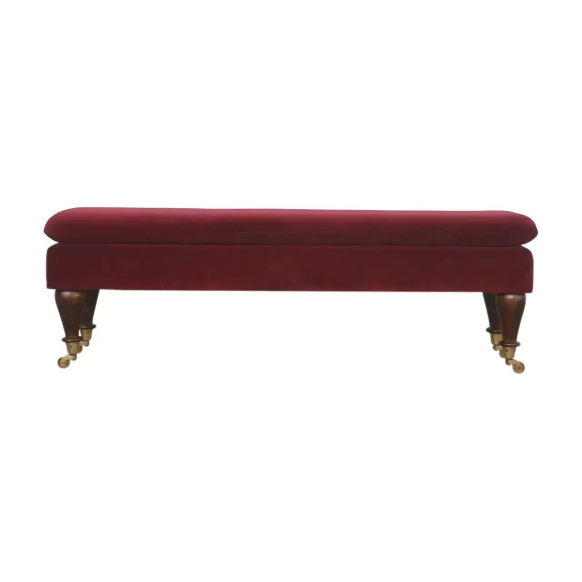 Wine Red Velvet Bench with Castor Feet - Price Crash Furniture