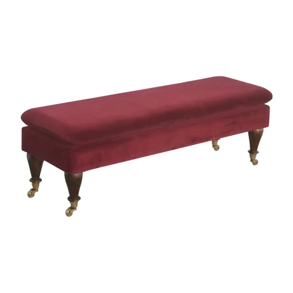 Wine Red Velvet Bench with Castor Feet - Price Crash Furniture