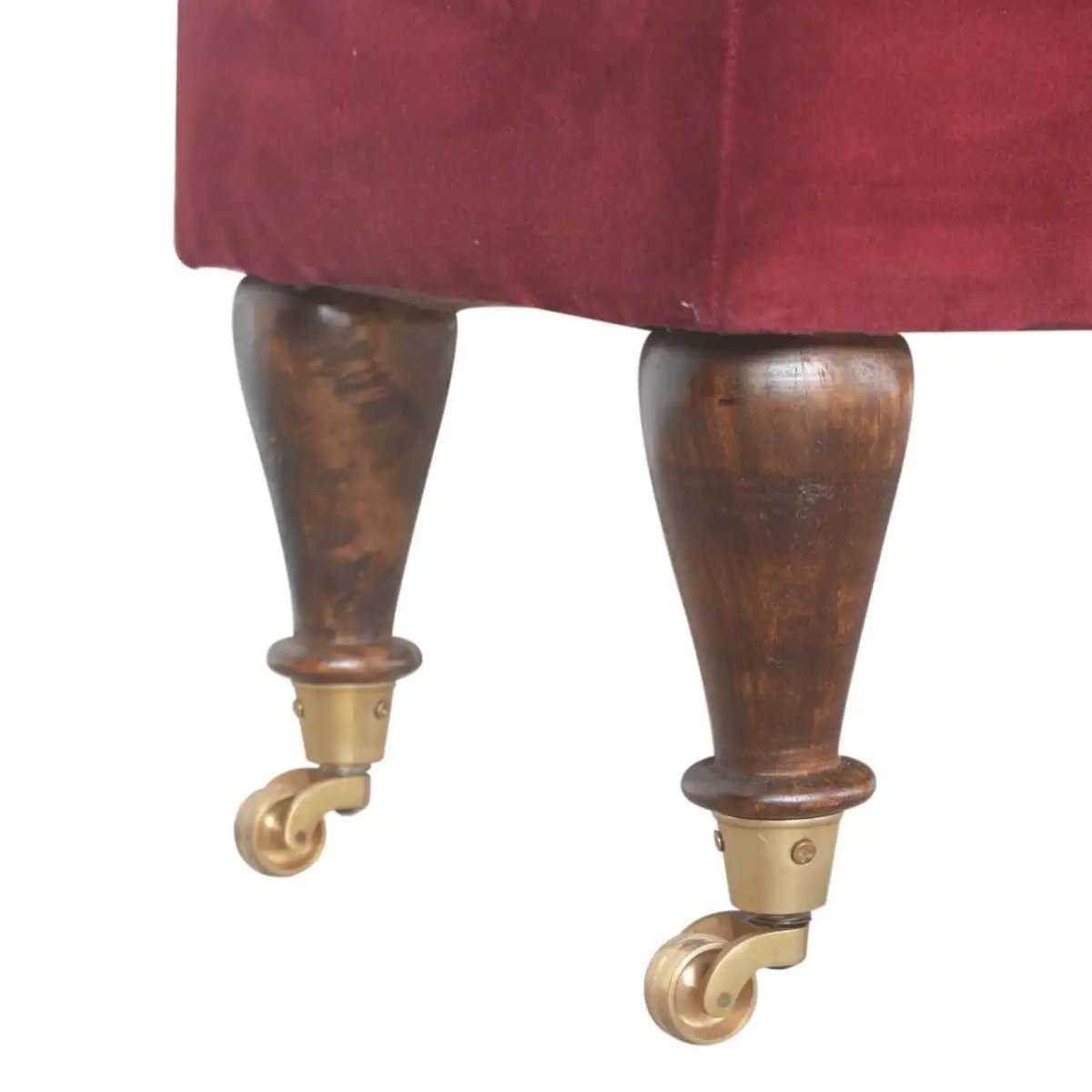 Wine Red Velvet Bench with Castor Feet - Price Crash Furniture