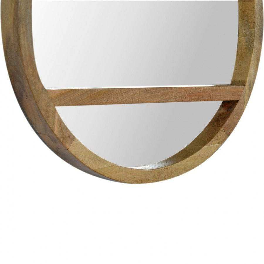 Wooden Round Mirror With 1 Shelf - Price Crash Furniture