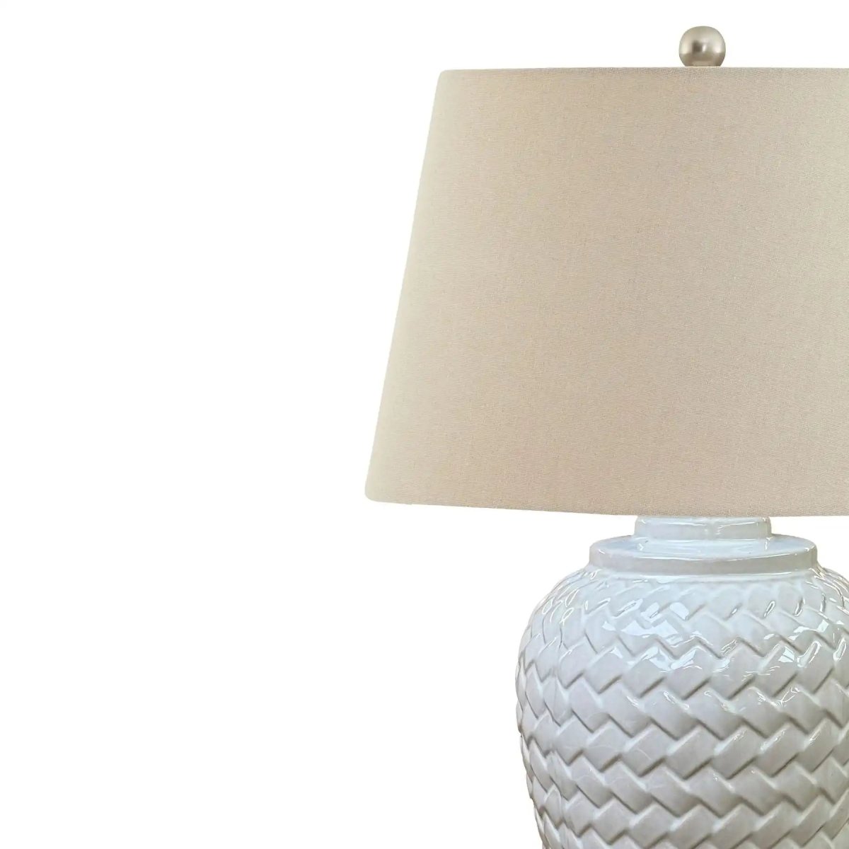 Woven Ceramic Table Lamp With Linen Shade - Price Crash Furniture