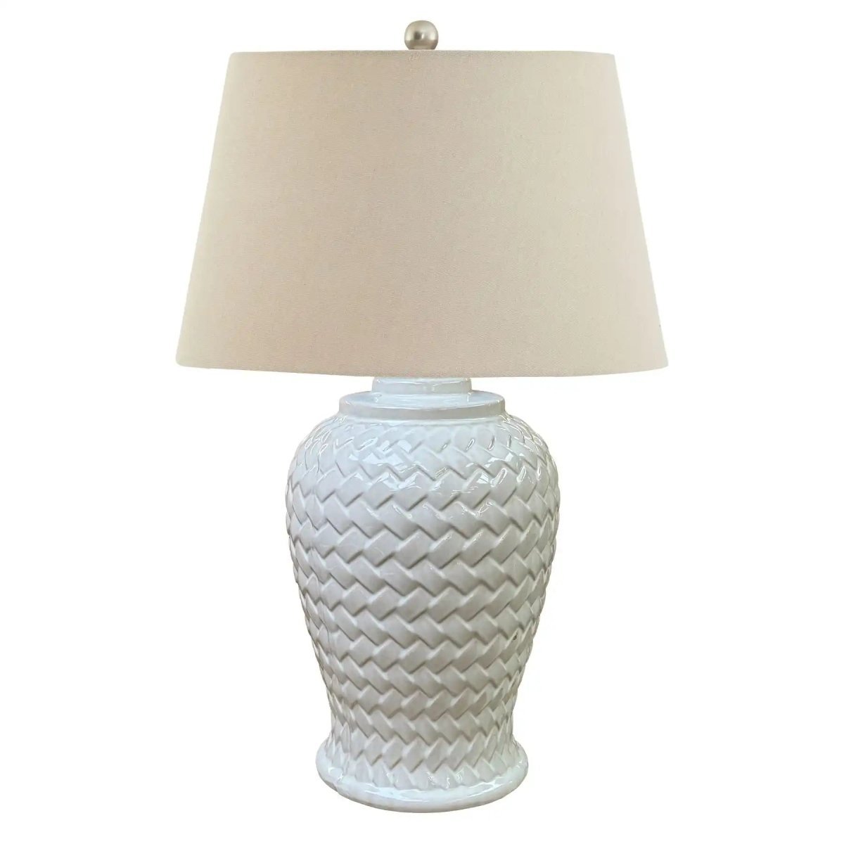 Woven Ceramic Table Lamp With Linen Shade - Price Crash Furniture