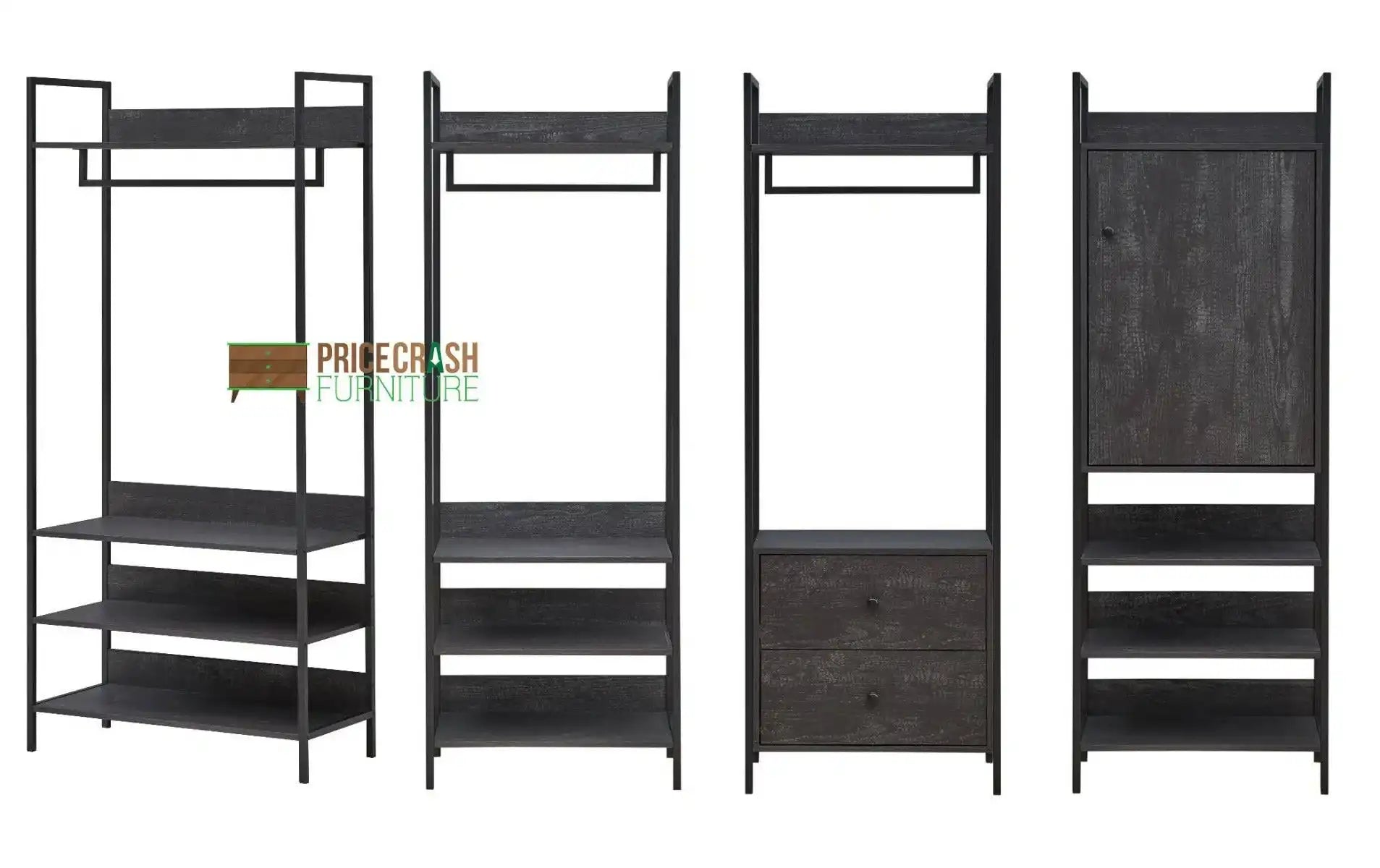Zahra bedroom set: 4 piece open wardrobe set in black wood effect by TAD - Price Crash Furniture