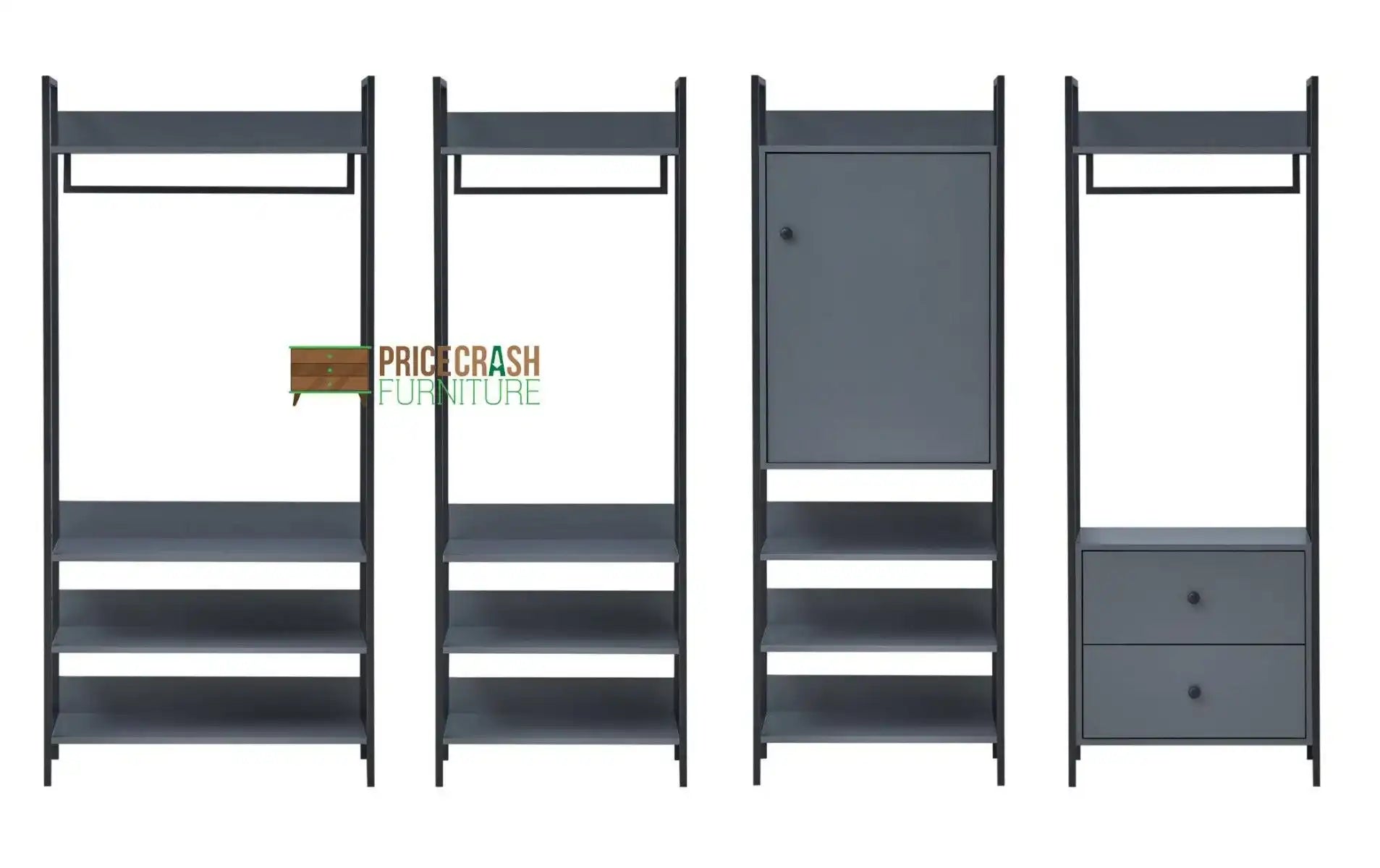 Zahra bedroom set: 4 piece open wardrobe set in matte grey by TAD - Price Crash Furniture