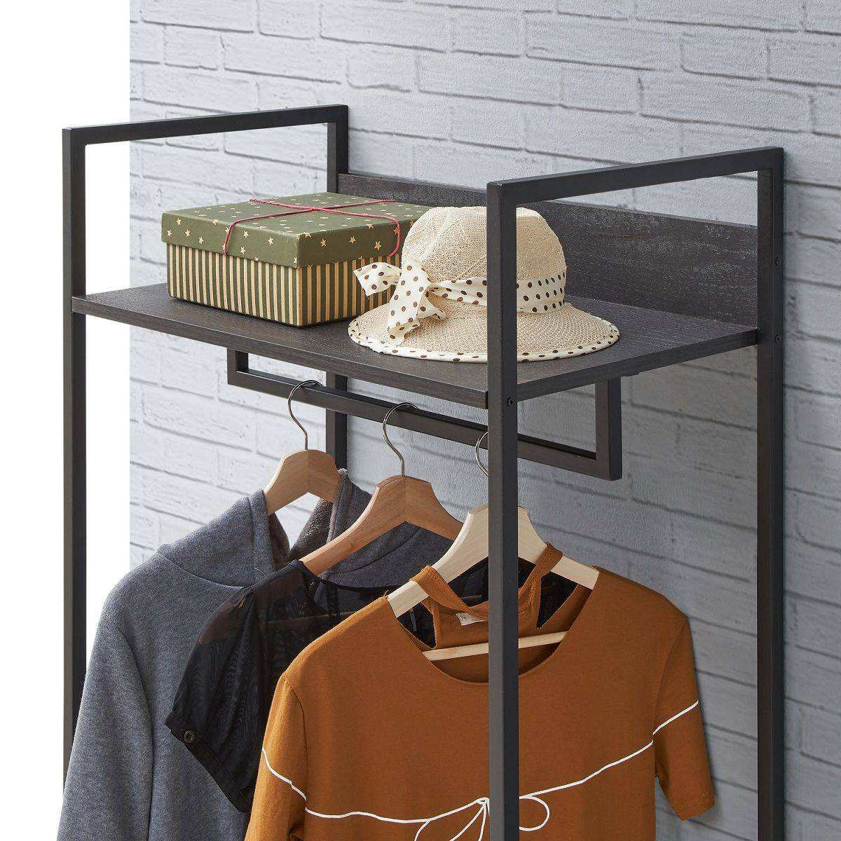 Zahra open wardrobe (narrow) with 4 shelves in black wood effect by TAD - Price Crash Furniture