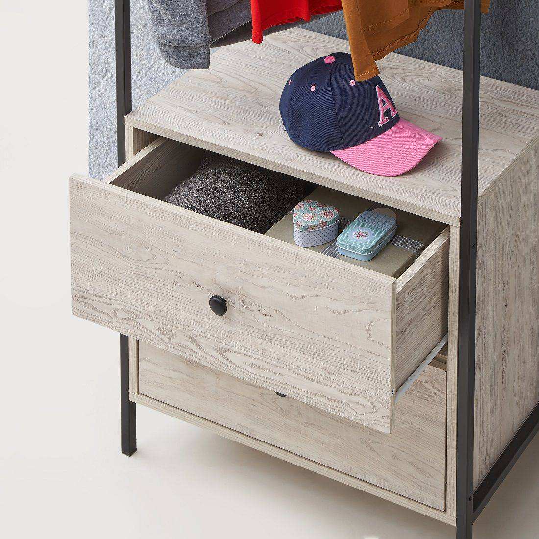 Zahra open wardrobe with 2 drawers in ash oak effect by TAD - Price Crash Furniture