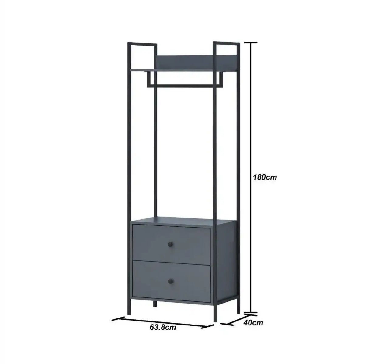 Zahra open wardrobe with 2 drawers in matte grey effect by TAD - Price Crash Furniture